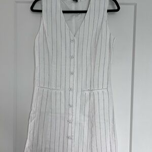 Tahari White and Gray Striped Midi linen Dress
